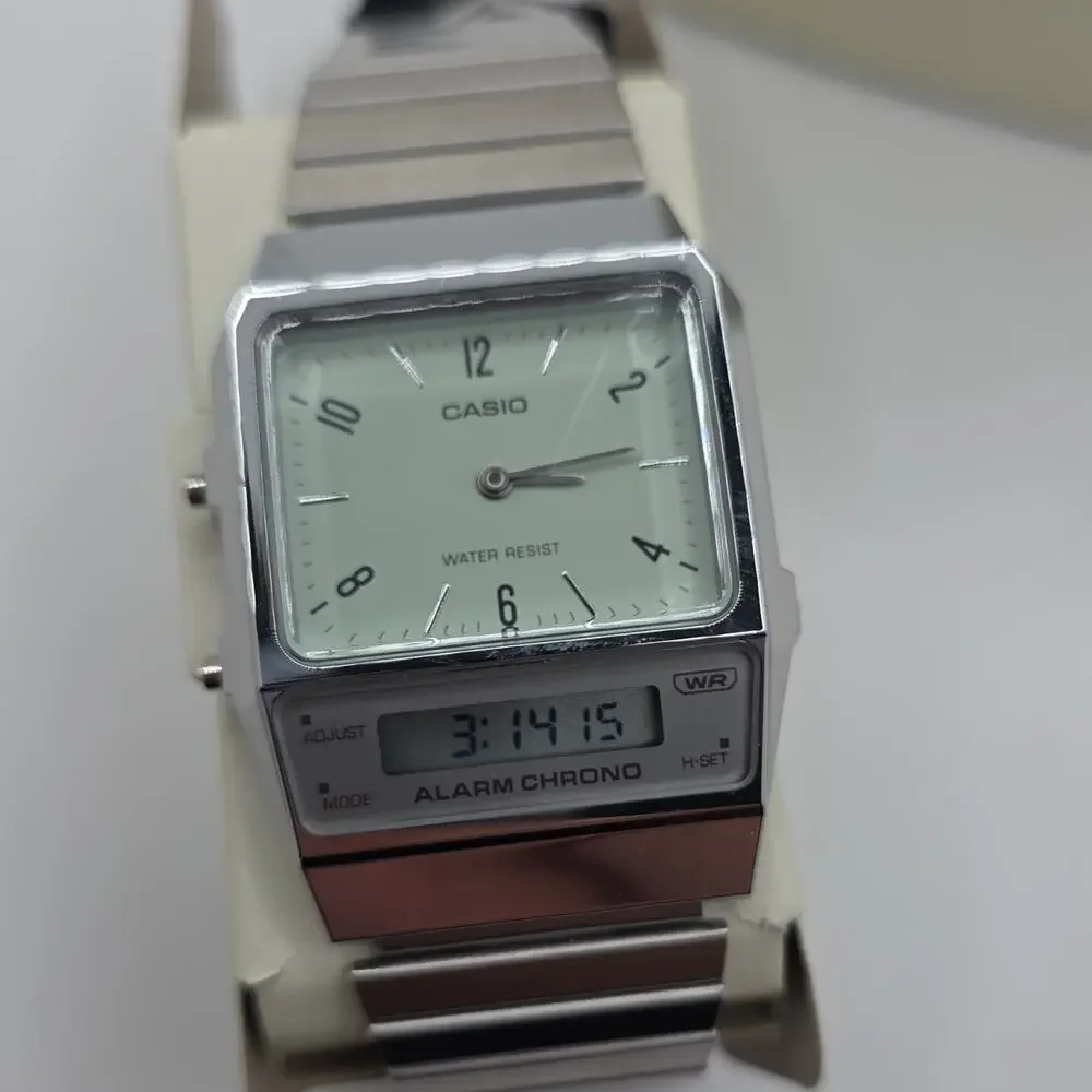 Casio Alarm Chrono Analog/Digital Quartz Silver Stainless Steel Watch w/ Box